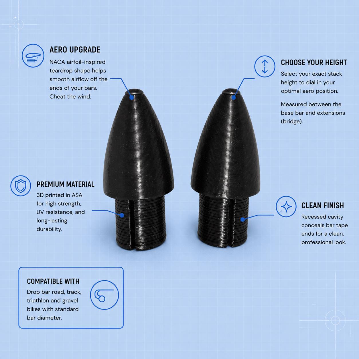 3D Printed Aero Handlebar End Plugs Upgrade for Road, Gravel, Triathlon and Fixie Bikes product image 2