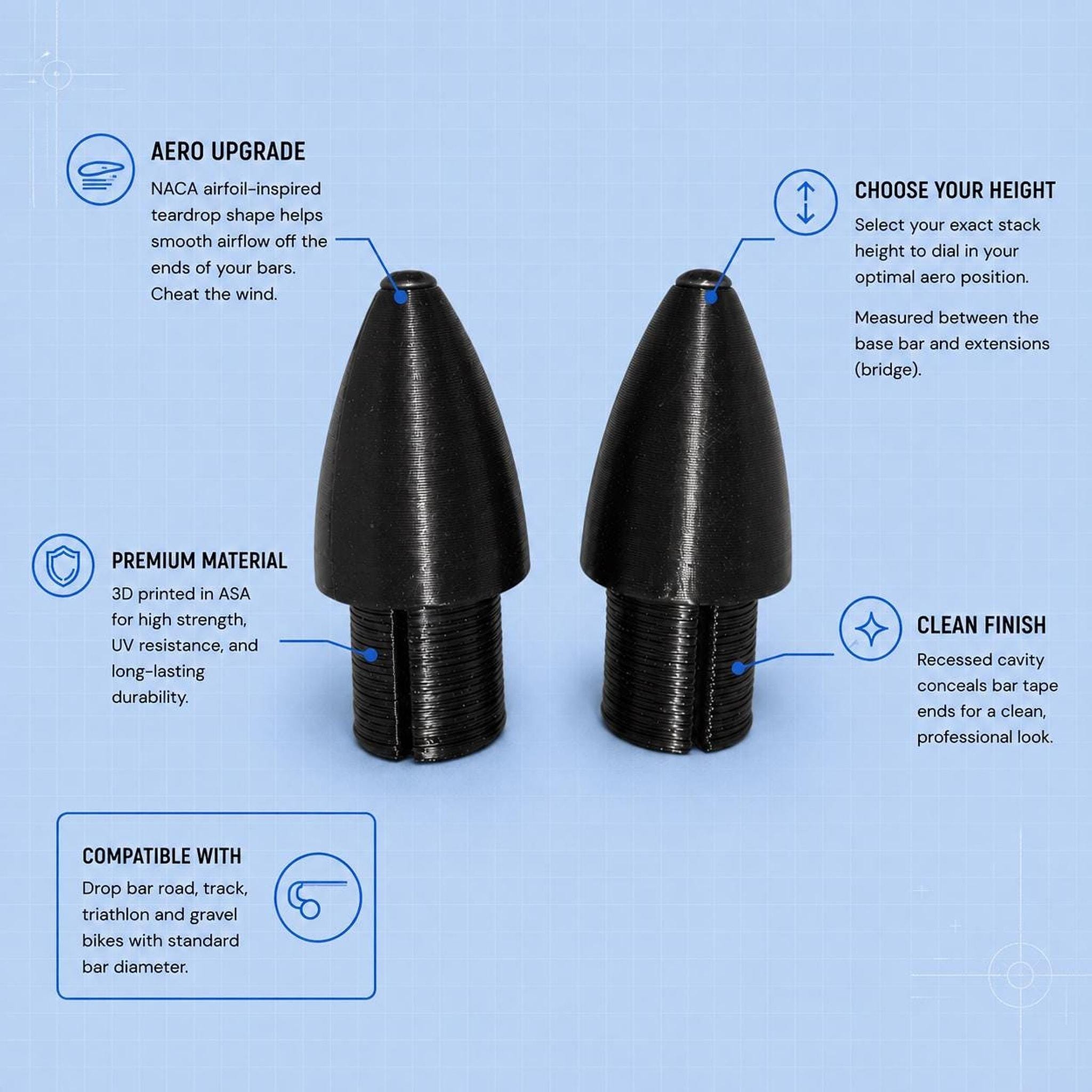 Aero Handlebar End Plugs for Road, Gravel, Triathlon & Fixie Bikes product image 2