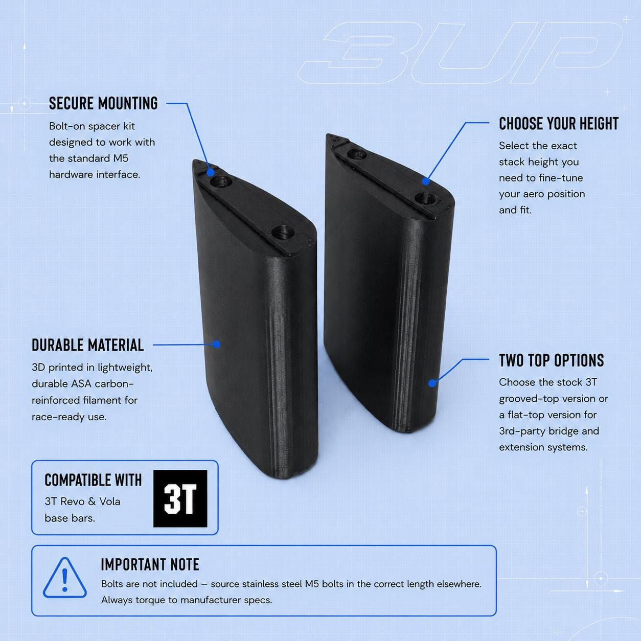 3T Revo Vola Aerobar Spacer Kit: Custom Height, 3D Printed product image 2