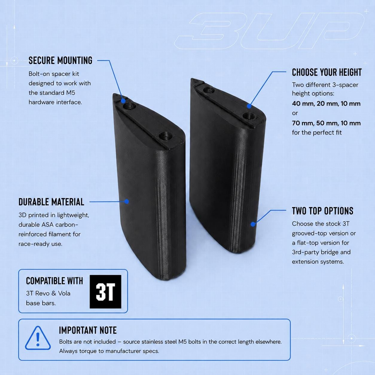 3T Revo / Vola Custom-Height Aerobar Spacer Kit product image 2