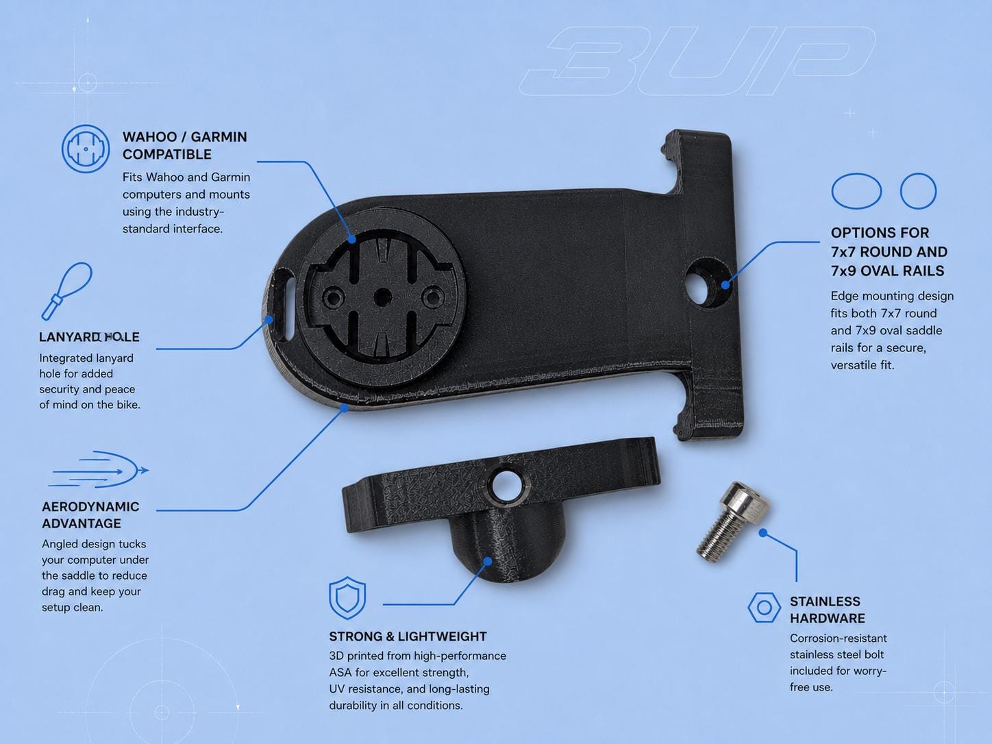 Under Saddle Bike Computer Mount for Garmin & Wahoo | Aero Track TT Triathlon Cycling Mount product image 3